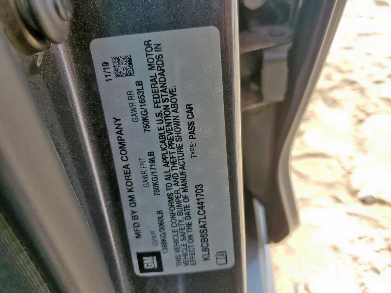 2020 Chevrolet Spark Ls VIN: KL8CB6SA7LC441703 Lot: 80644925