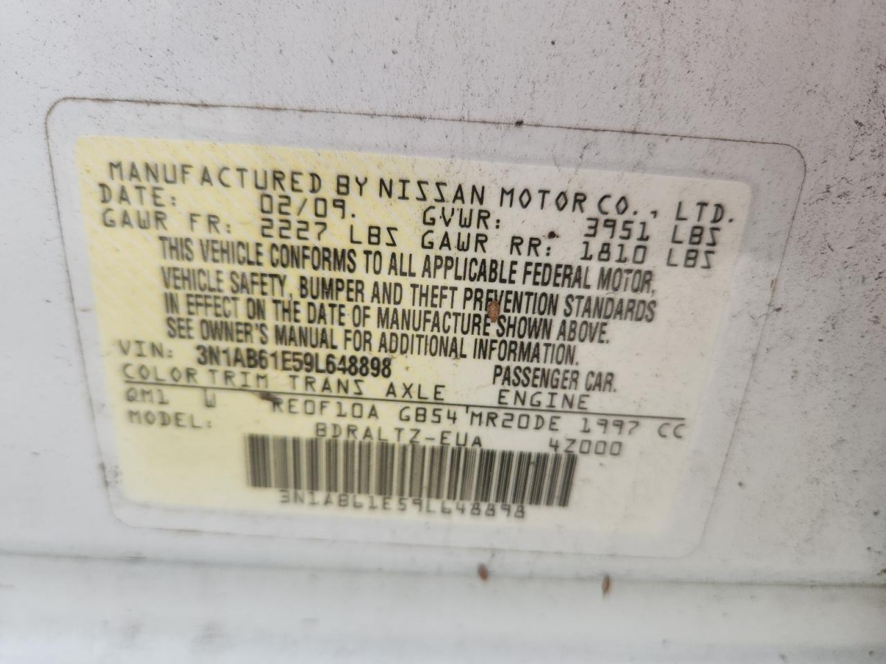 2009 Nissan Sentra 2.0 VIN: 3N1AB61E59L648898 Lot: 80672865