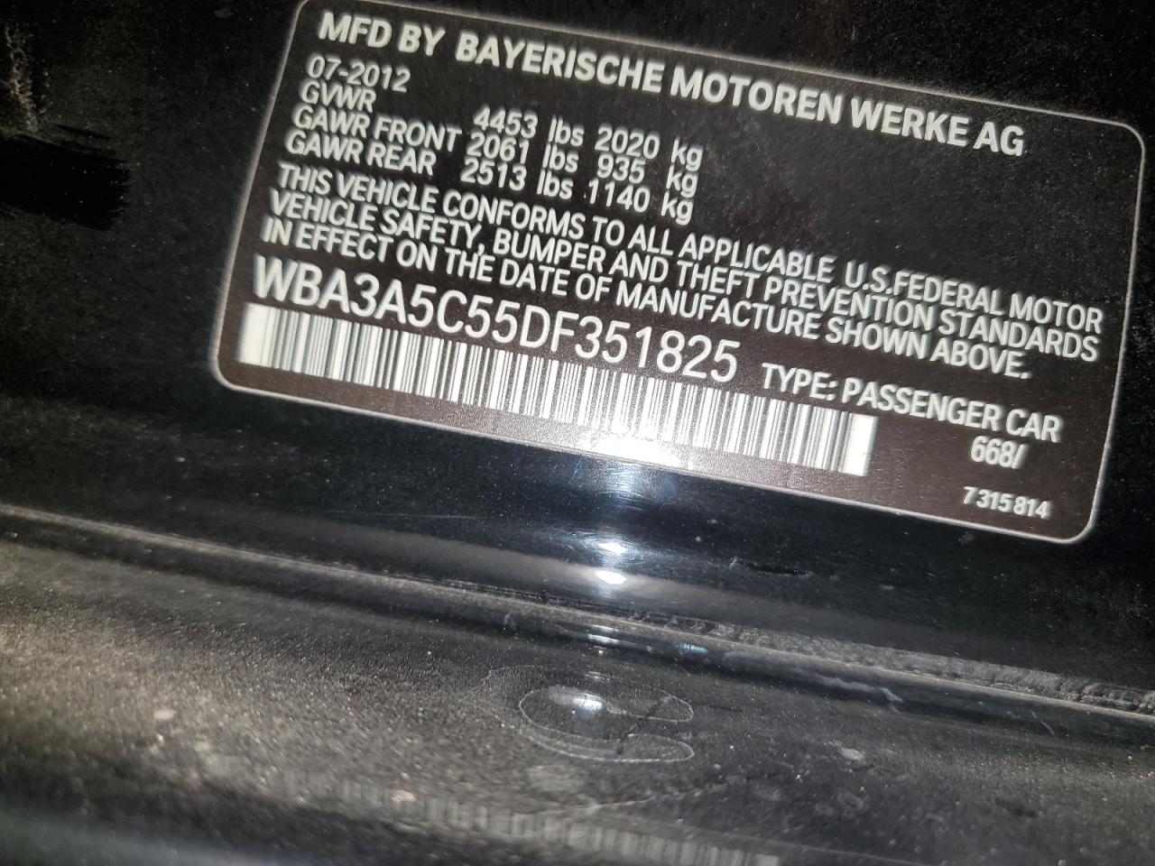 2013 BMW 328 I VIN: 351825 Lot: 84152405