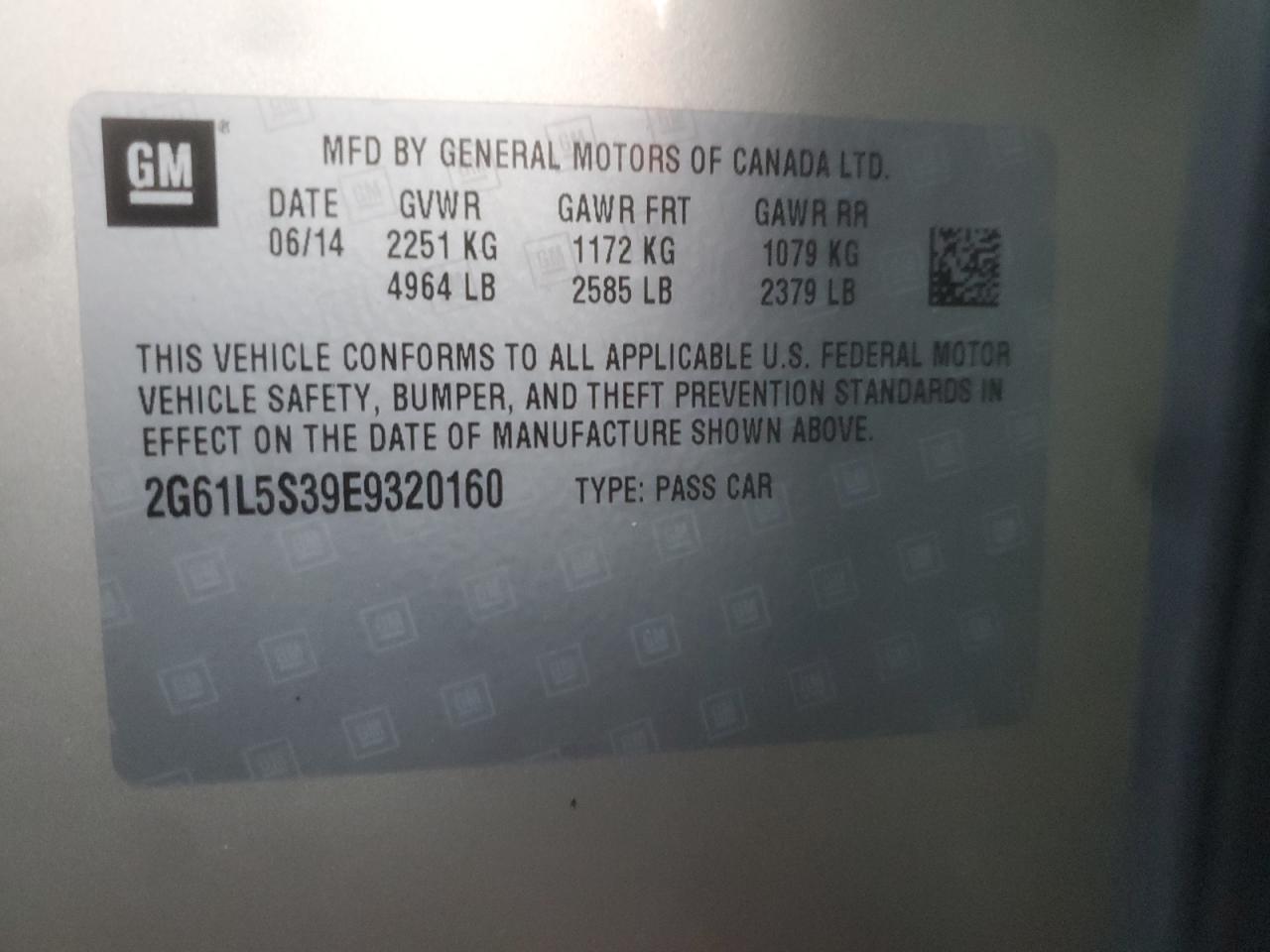 2014 Cadillac Xts VIN: 2G61L5S39E9320160 Lot: 81240575