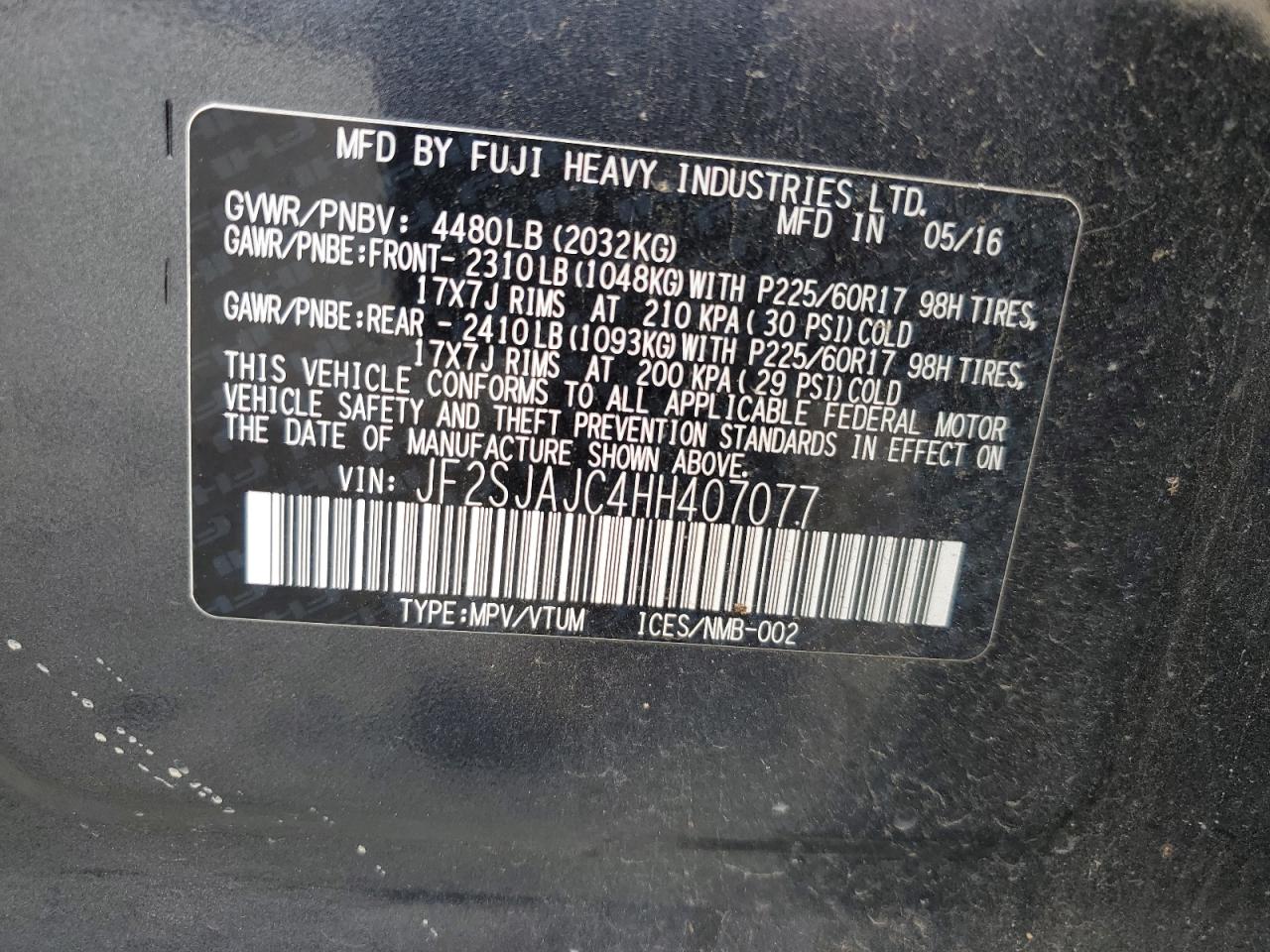 2017 Subaru Forester 2.5I Limited VIN: JF2SJAJC4HH407077 Lot: 72011835