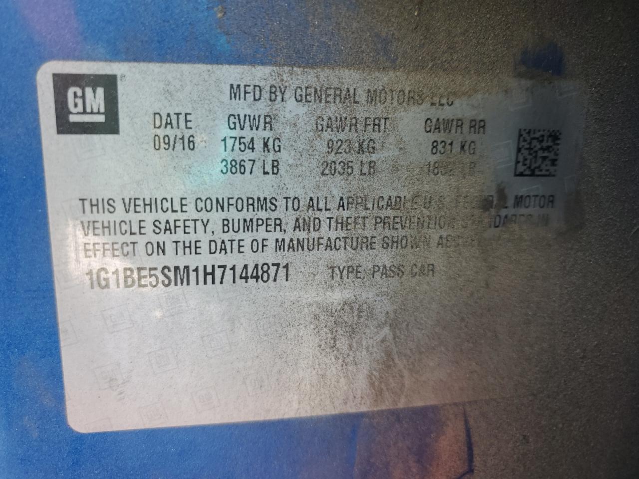 2017 Chevrolet Cruze Lt VIN: 1G1BE5SM1H7144871 Lot: 83887875