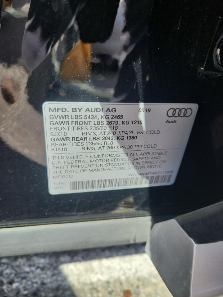 2019 Audi Q5 Premium VIN: WA1ANAFY4K2111936 Lot: 71525105