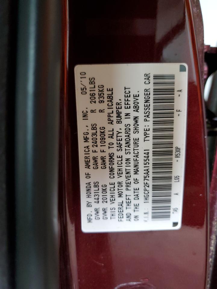 2010 Honda Accord Ex VIN: 1HGCP2F75AA155441 Lot: 68574495