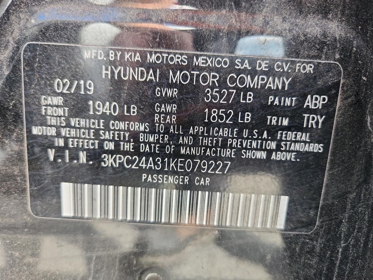 2019 Hyundai Accent Se VIN: 3KPC24A31KE079227 Lot: 80287865