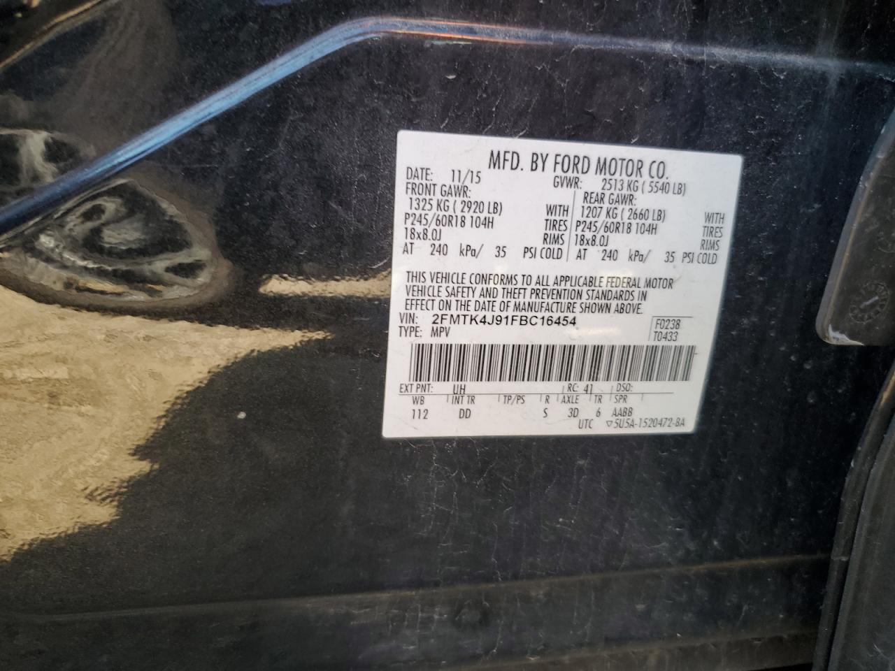 2015 Ford Edge Sel VIN: 2FMTK4J91FBC16454 Lot: 80339945