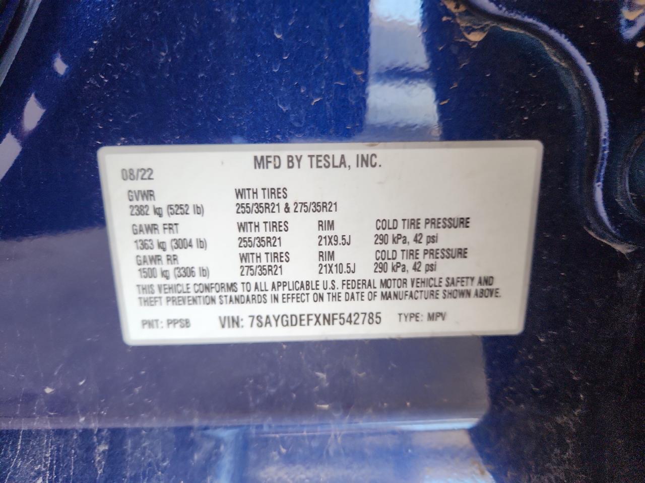 2022 Tesla Model Y VIN: 7SAYGDEFXNF542785 Lot: 81153785