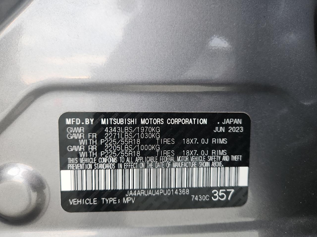 2023 Mitsubishi Outlander Sport S/Se VIN: JA4ARUAU4PU014368 Lot: 80886605
