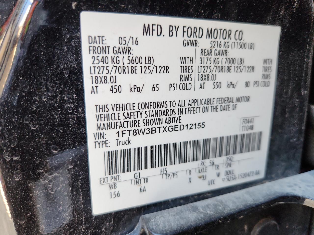 2016 Ford F350 Super Duty VIN: 1FT8W3BTXGED12155 Lot: 80920835