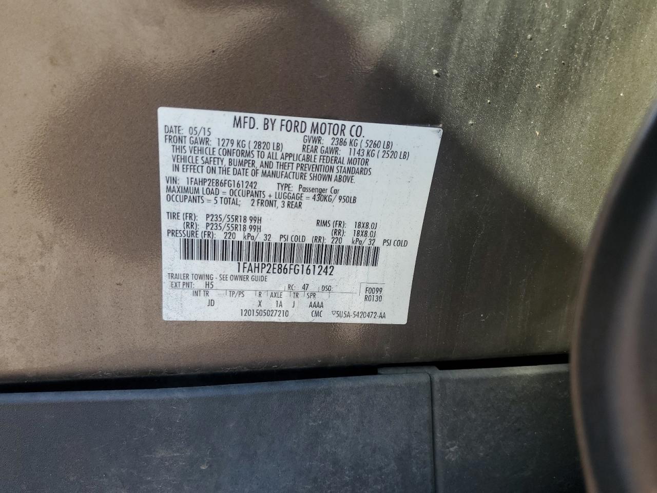 2015 Ford Taurus Sel VIN: 1FAHP2E86FG161242 Lot: 80661735