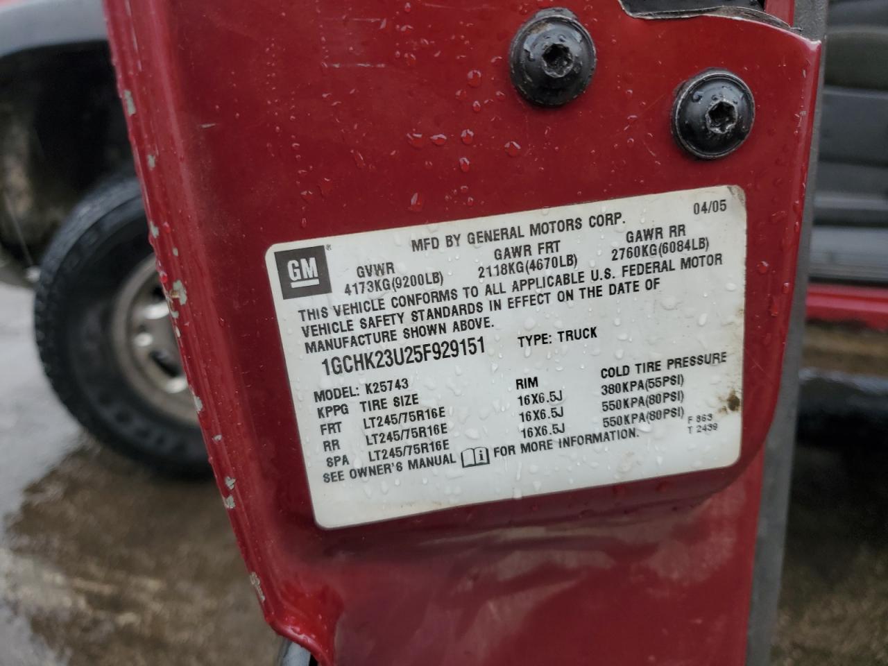 2005 Chevrolet Silverado K2500 Heavy Duty VIN: 1GCHK23U25F929151 Lot: 81484495