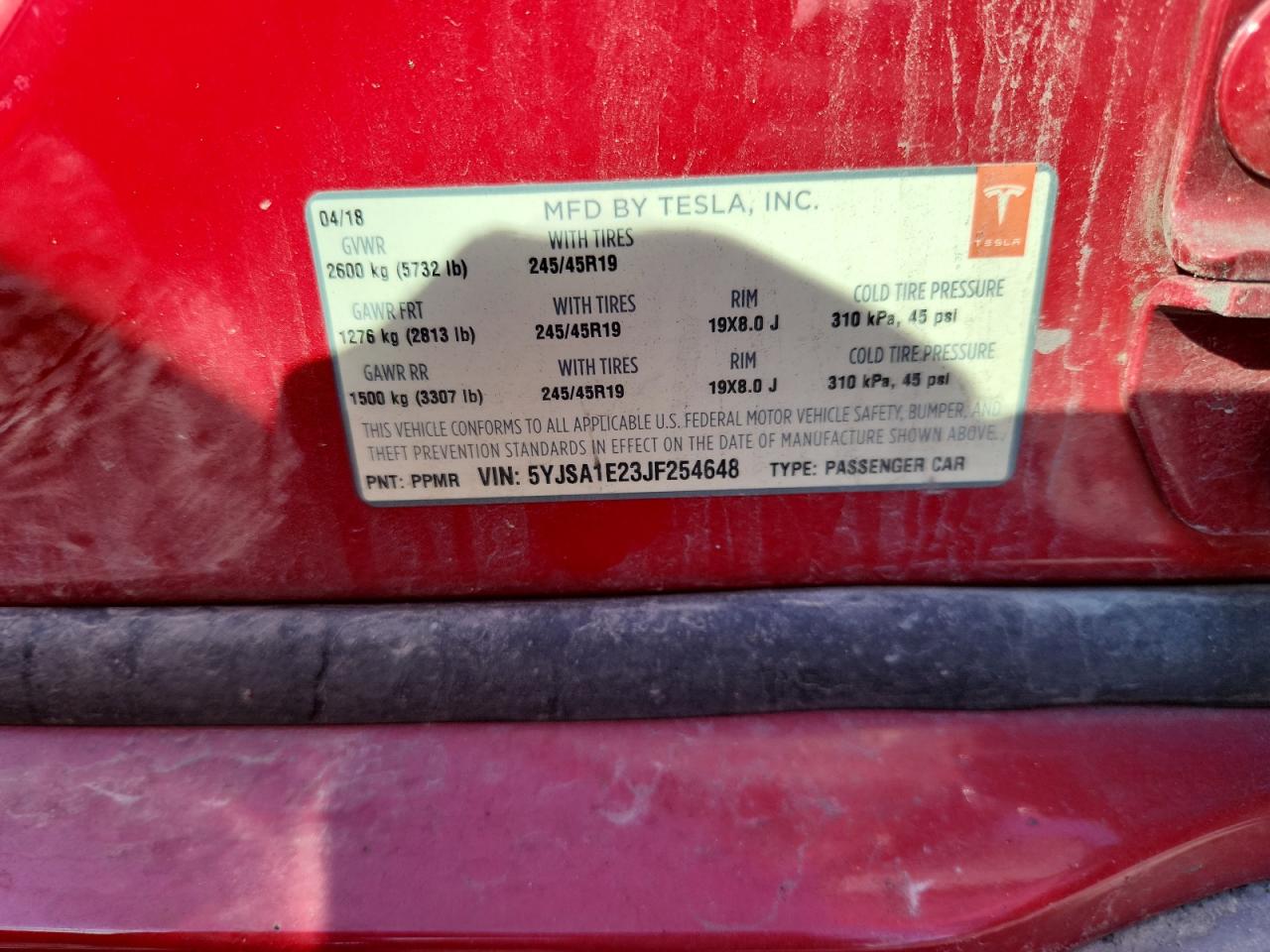 2018 Tesla Model S VIN: 5YJSA1E23JF254648 Lot: 84233475