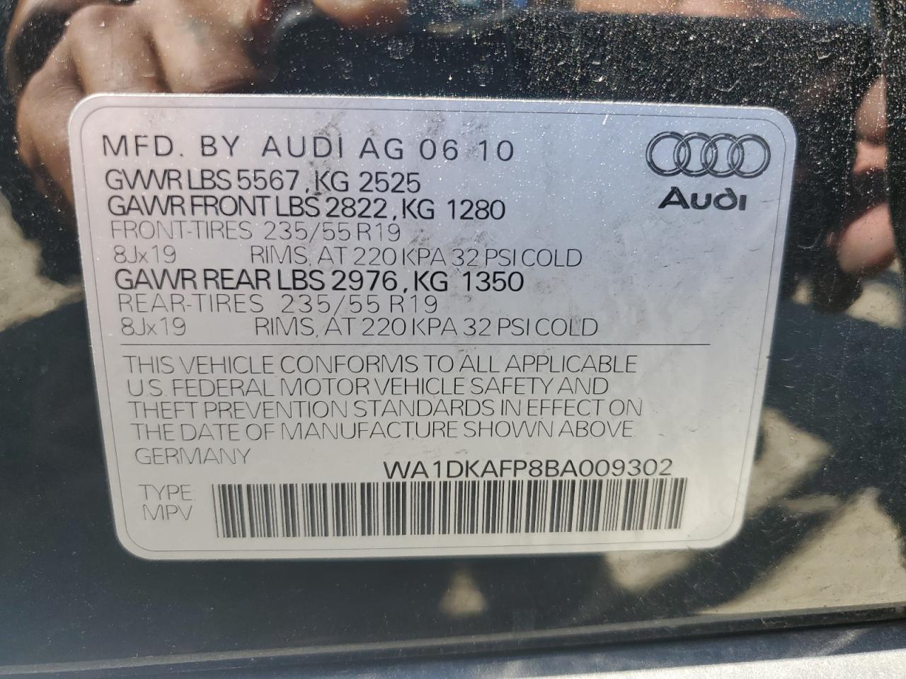 2011 Audi Q5 Premium Plus VIN: WA1DKAFP8BA009302 Lot: 71249835