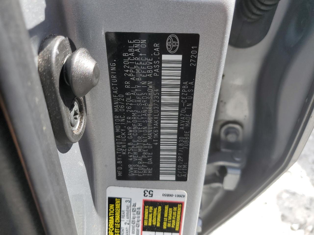 2020 Toyota Camry Xse VIN: 4T1K61AKXLU372354 Lot: 84735025