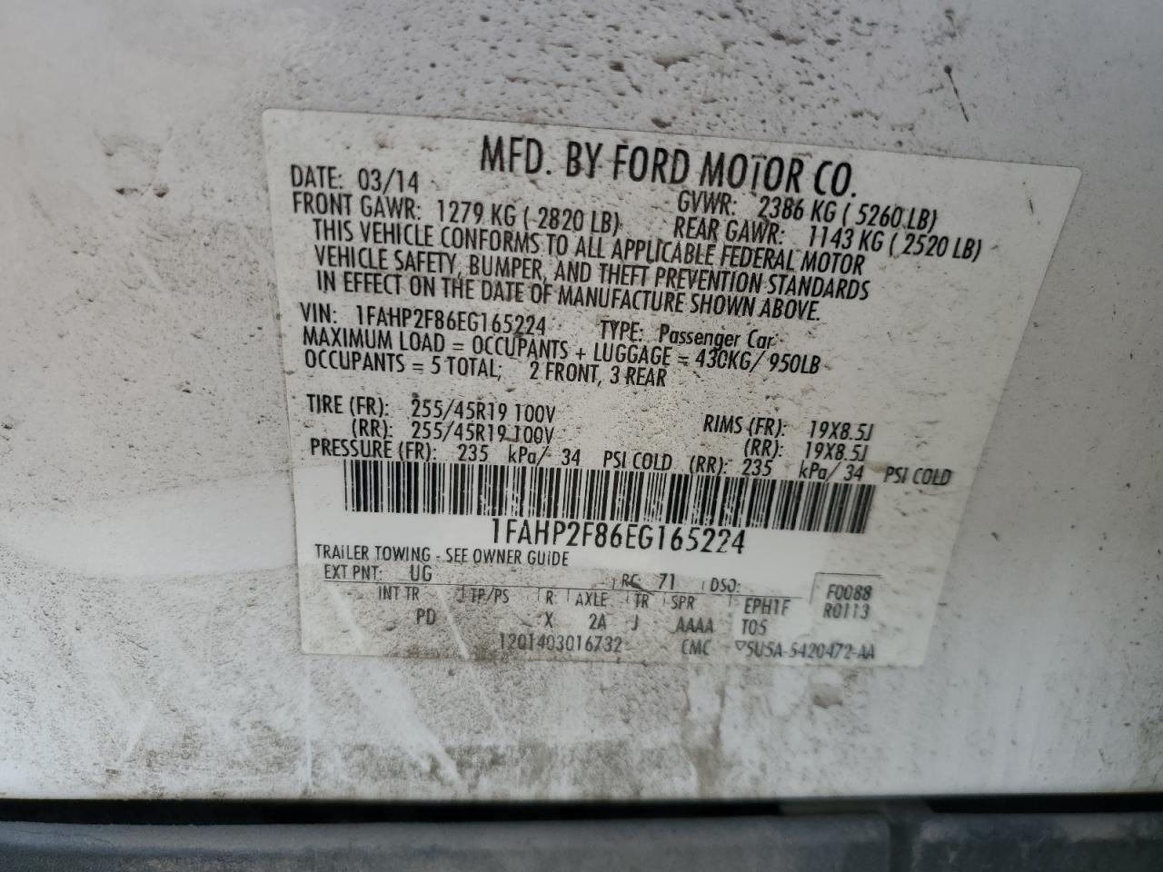 2014 Ford Taurus Limited VIN: 1FAHP2F86EG165224 Lot: 81342425