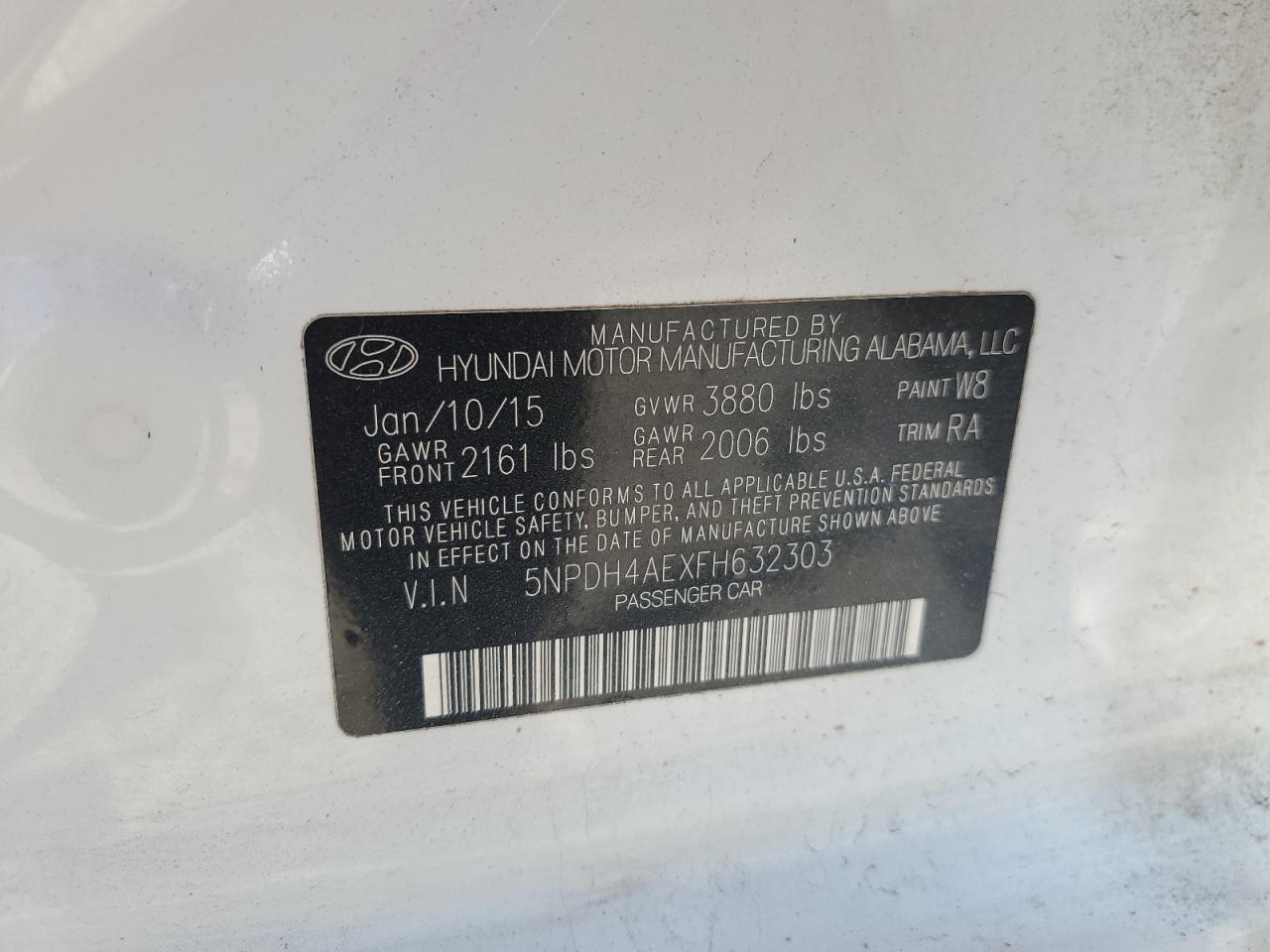 2015 Hyundai Elantra Se VIN: 5NPDH4AEXFH632303 Lot: 80665275