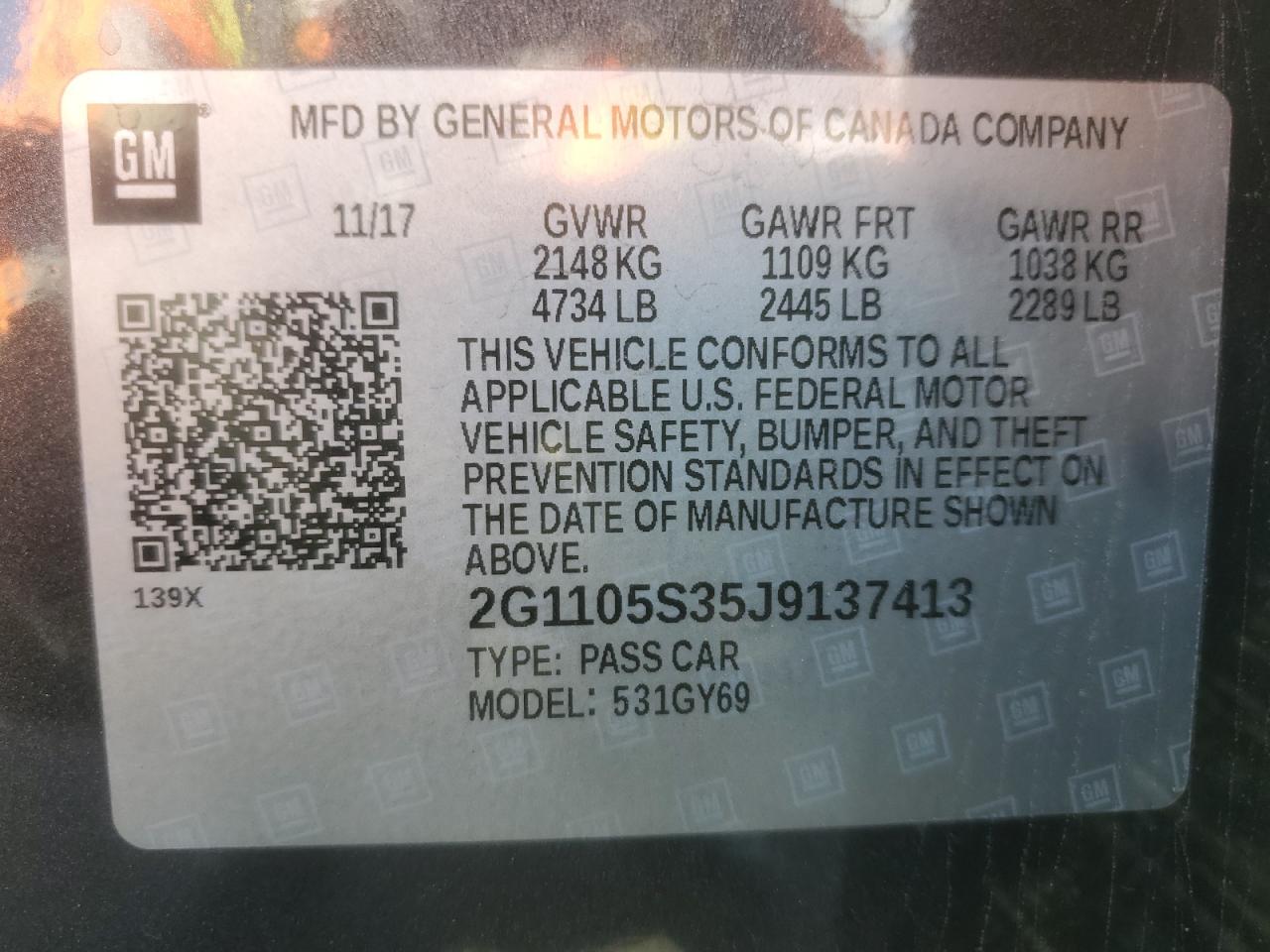 2018 Chevrolet Impala Lt VIN: 2G1105S35J9137413 Lot: 84229035