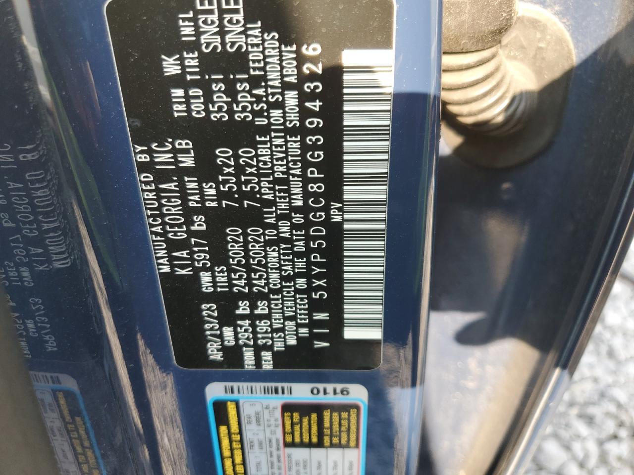 2023 Kia Telluride Sx VIN: 5XYP5DGC8PG394326 Lot: 80305415