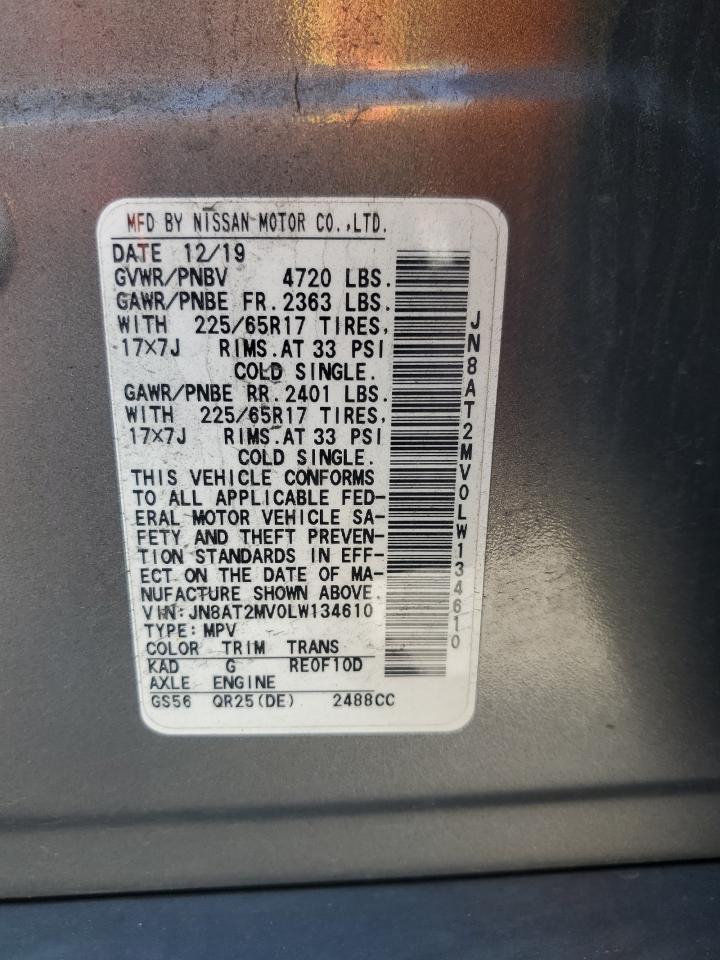 2020 Nissan Rogue S VIN: JN8AT2MV0LW134610 Lot: 81884055