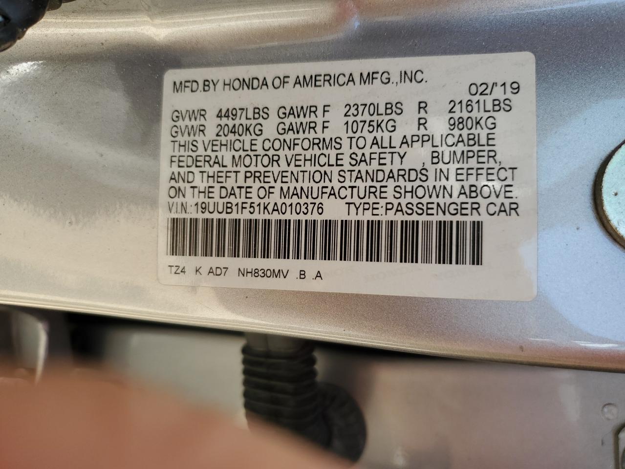 2019 Acura Tlx Technology VIN: 19UUB1F51KA010376 Lot: 80939795
