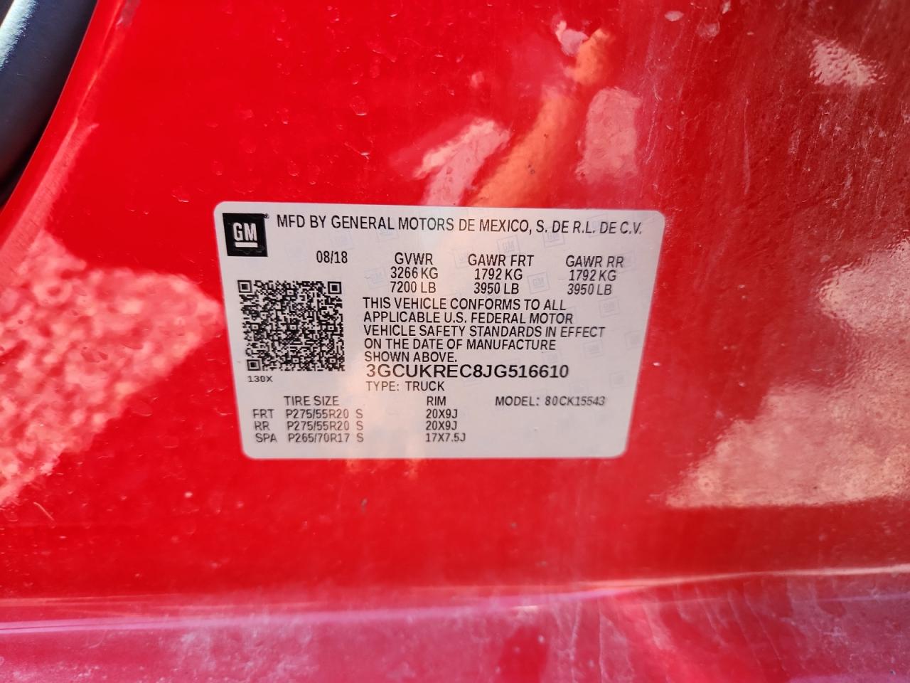 2018 Chevrolet Silverado K1500 Lt VIN: 3GCUKREC8JG516610 Lot: 80016185