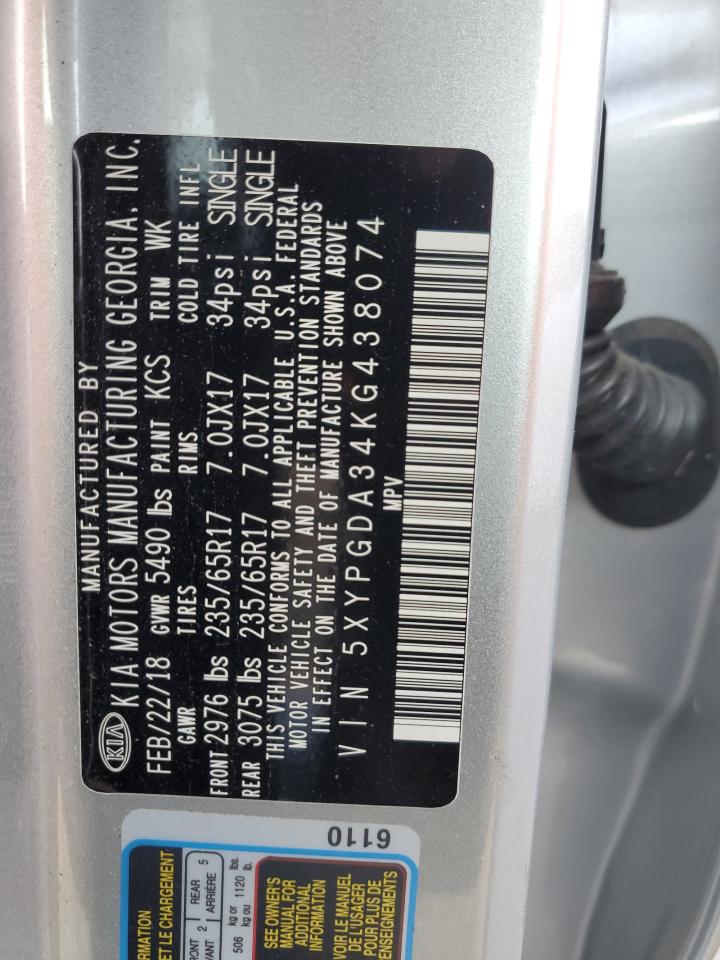 2019 Kia Sorento L VIN: 5XYPGDA34KG438074 Lot: 71154705