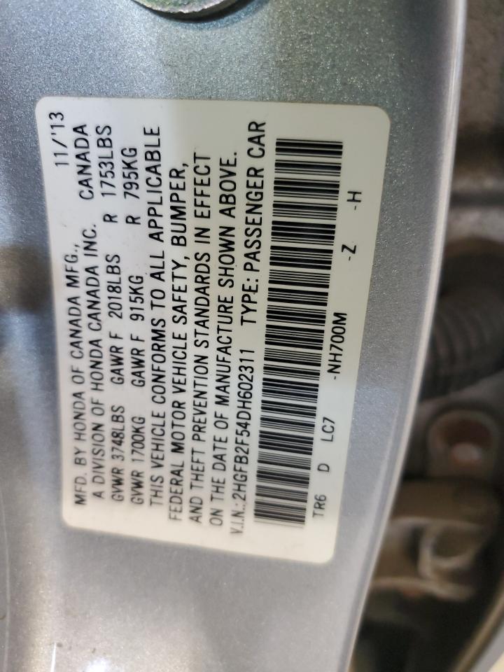 2013 Honda Civic Lx VIN: 2HGFB2F54DH602311 Lot: 80844975