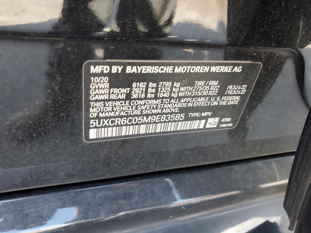 2021 BMW X5 xDrive40I VIN: 5UXCR6C05M9E83585 Lot: 68893735