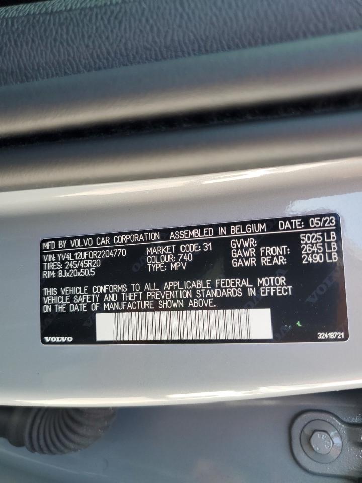 2024 Volvo Xc40 Ultimate VIN: YV4L12UF0R2204770 Lot: 81670645