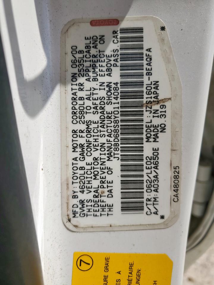 2000 Lexus Gs 300 VIN: JT8BD68S8Y0114084 Lot: 84391285