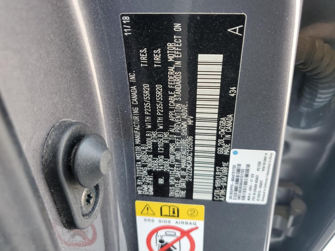 2019 Lexus Rx 350 Base VIN: 2T2ZZMCA8KC125096 Lot: 80940745