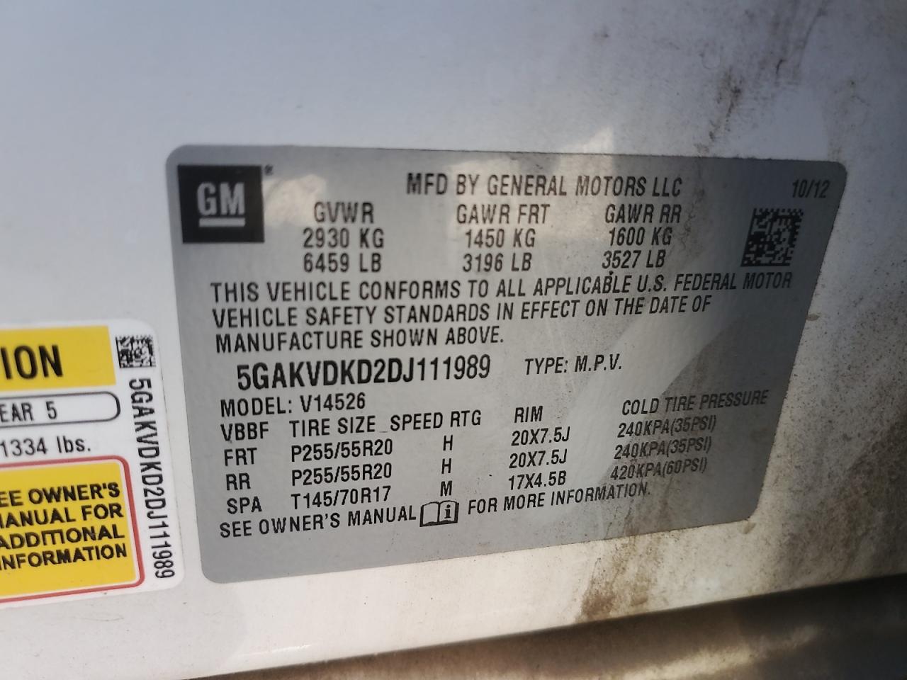 2013 Buick Enclave VIN: 5GAKVDKD2DJ111989 Lot: 81423075