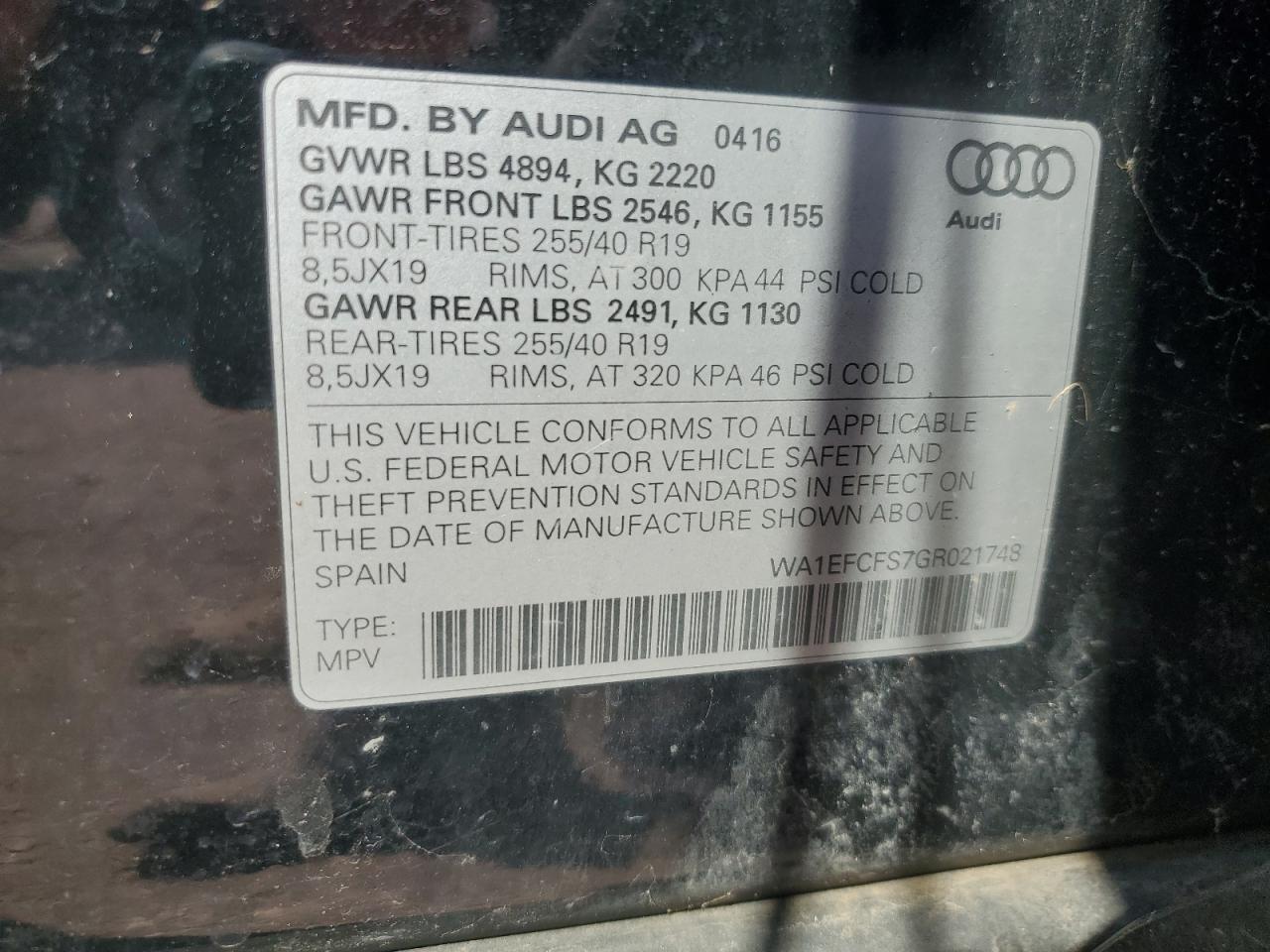 2016 Audi Q3 Premium Plus VIN: WA1EFCFS7GR021748 Lot: 80690715