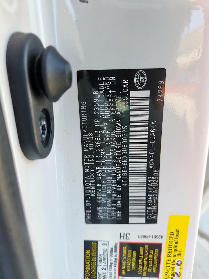 2009 Toyota Camry Base VIN: 4T1BE46KX9U890325 Lot: 80809505