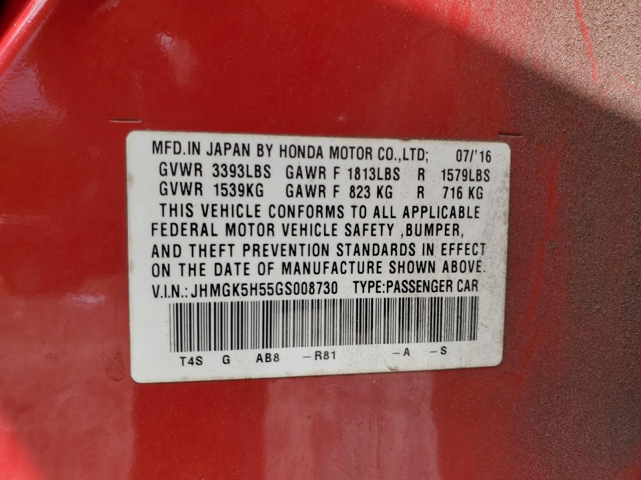 2016 Honda Fit Lx VIN: JHMGK5H55GS008730 Lot: 84241025