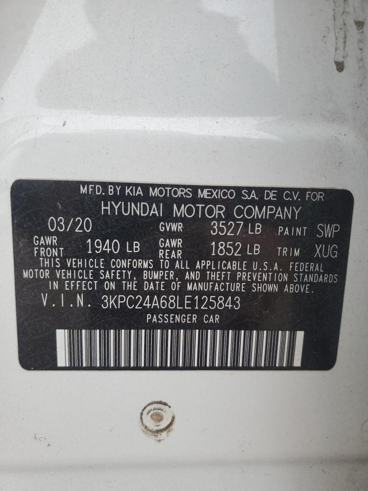 2020 Hyundai Accent Se VIN: 3KPC24A68LE125843 Lot: 81320335