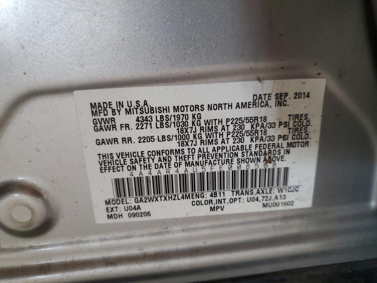 2015 Mitsubishi Outlander Sport Se VIN: 4A4AR4AU5FE008568 Lot: 81101995