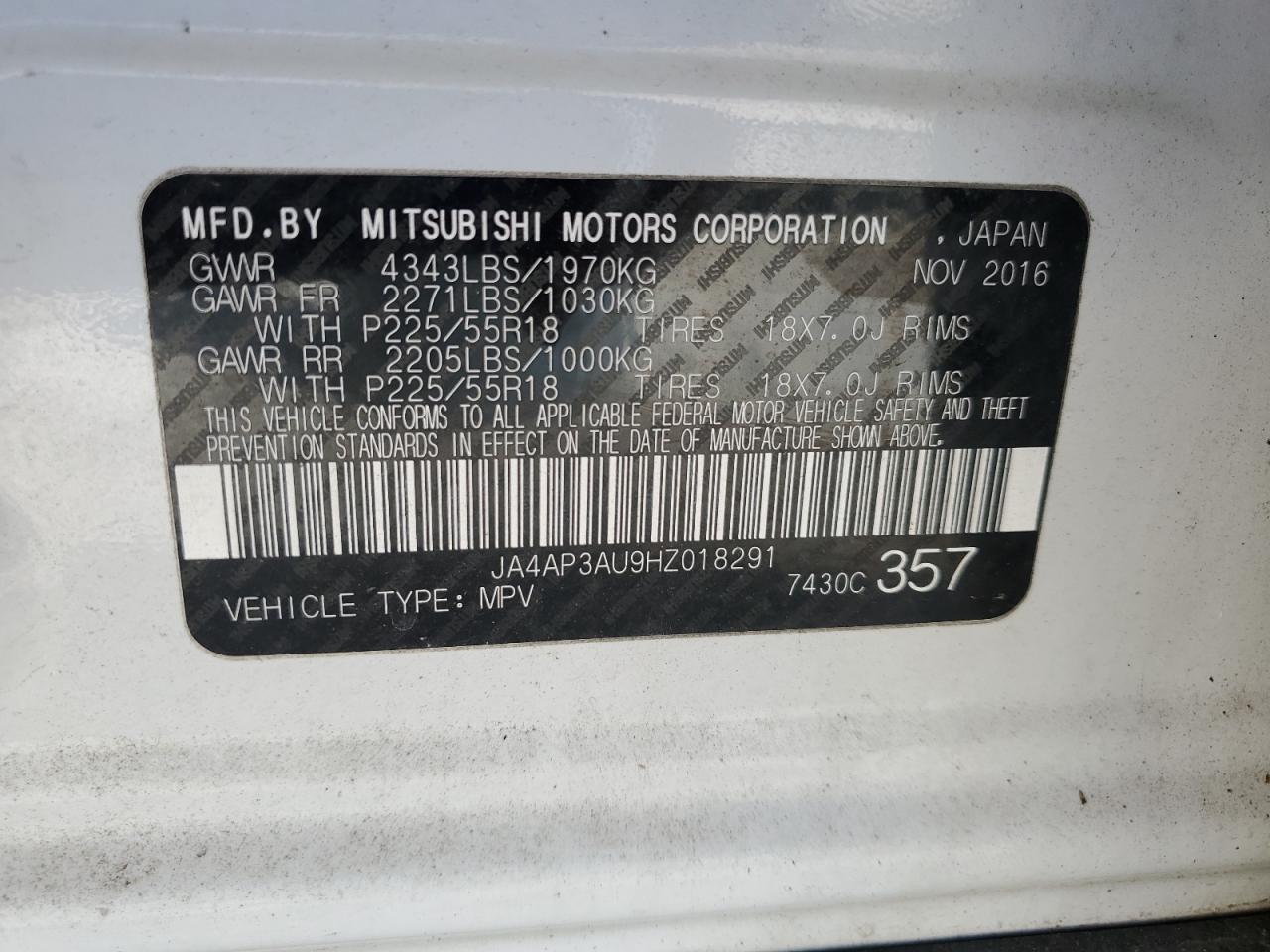 2017 Mitsubishi Outlander Sport Es VIN: JA4AP3AU9HZ018291 Lot: 71108675