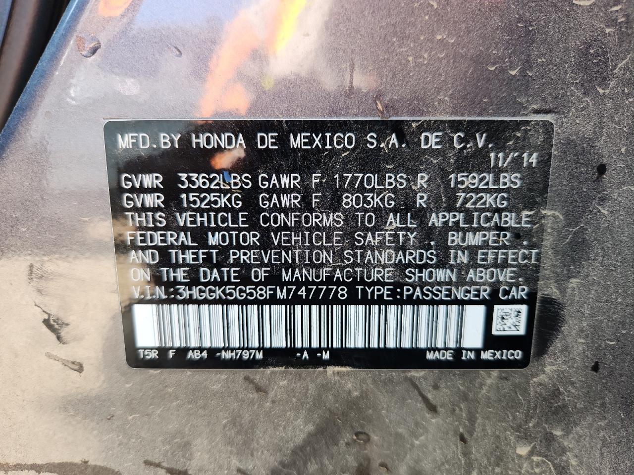 2015 Honda Fit Lx VIN: 3HGGK5G58FM747778 Lot: 81081295