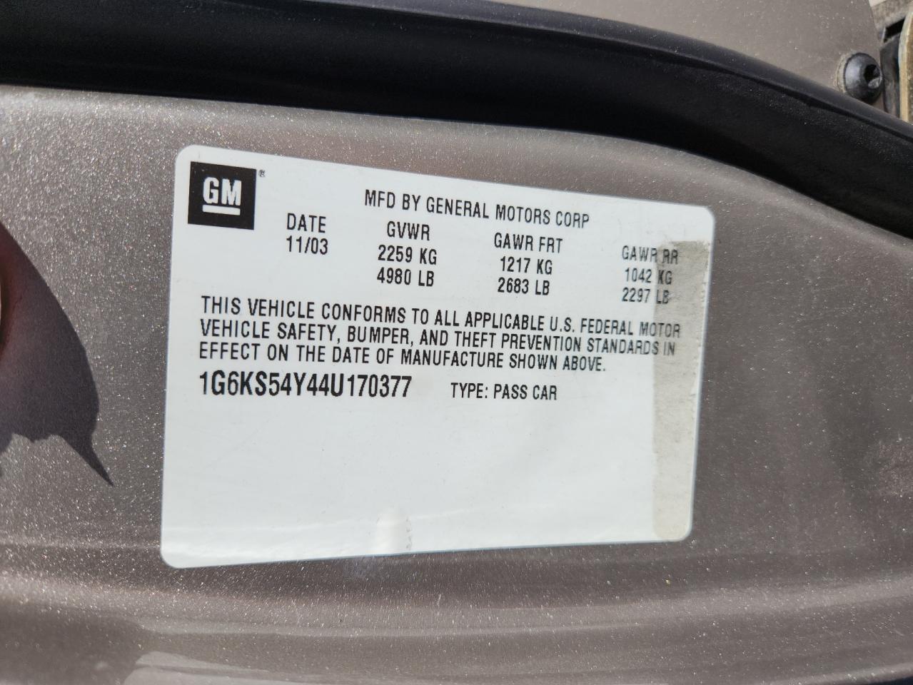 2004 Cadillac Seville Sls VIN: 1G6KS54Y44U170377 Lot: 80317715