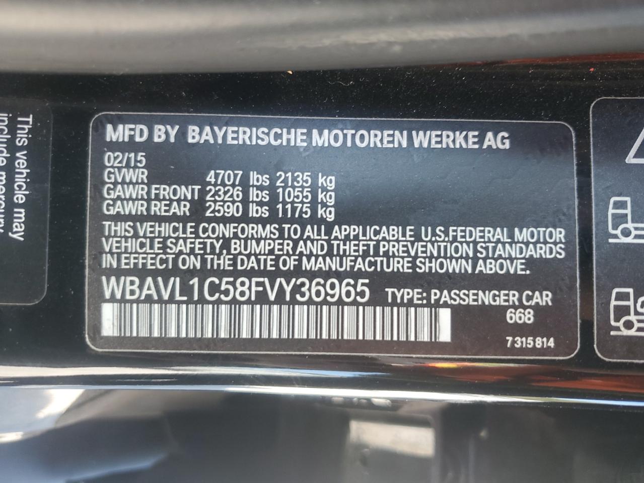 2015 BMW X1 xDrive28I VIN: WBAVL1C58FVY36965 Lot: 81291835
