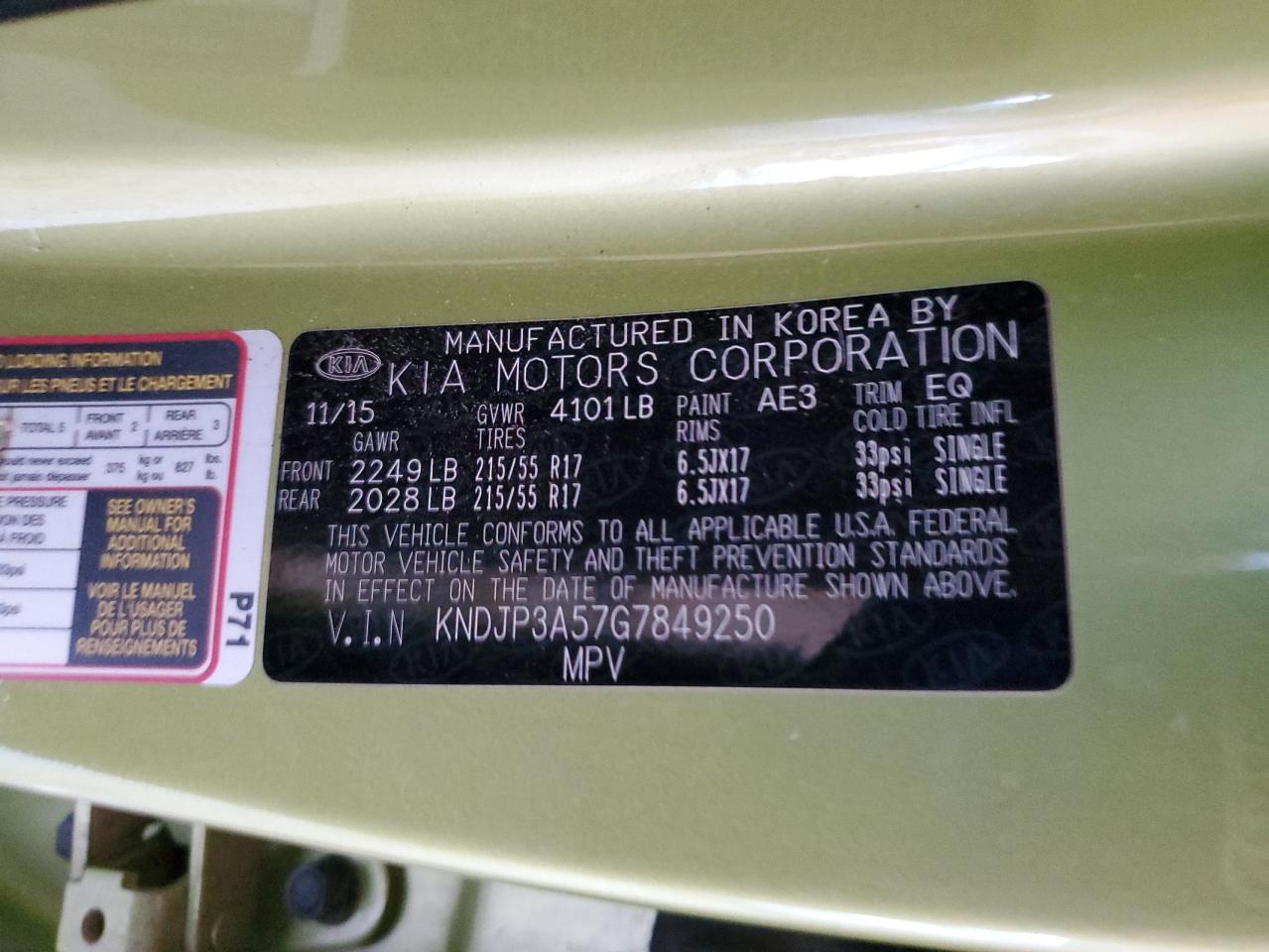 2016 Kia Soul + VIN: KNDJP3A57G7849250 Lot: 84816735