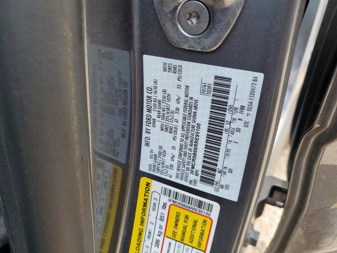 2024 Ford Bronco Sport Big Bend VIN: 3FMCR9B68RRE95100 Lot: 81076005