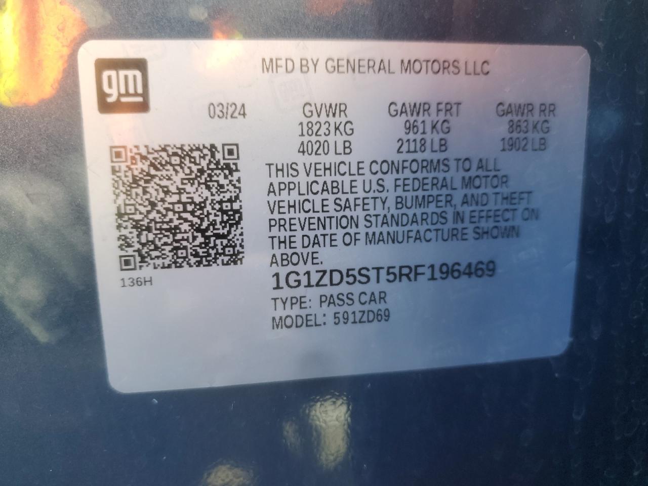 2024 Chevrolet Malibu Lt VIN: 1G1ZD5ST5RF196469 Lot: 83960575