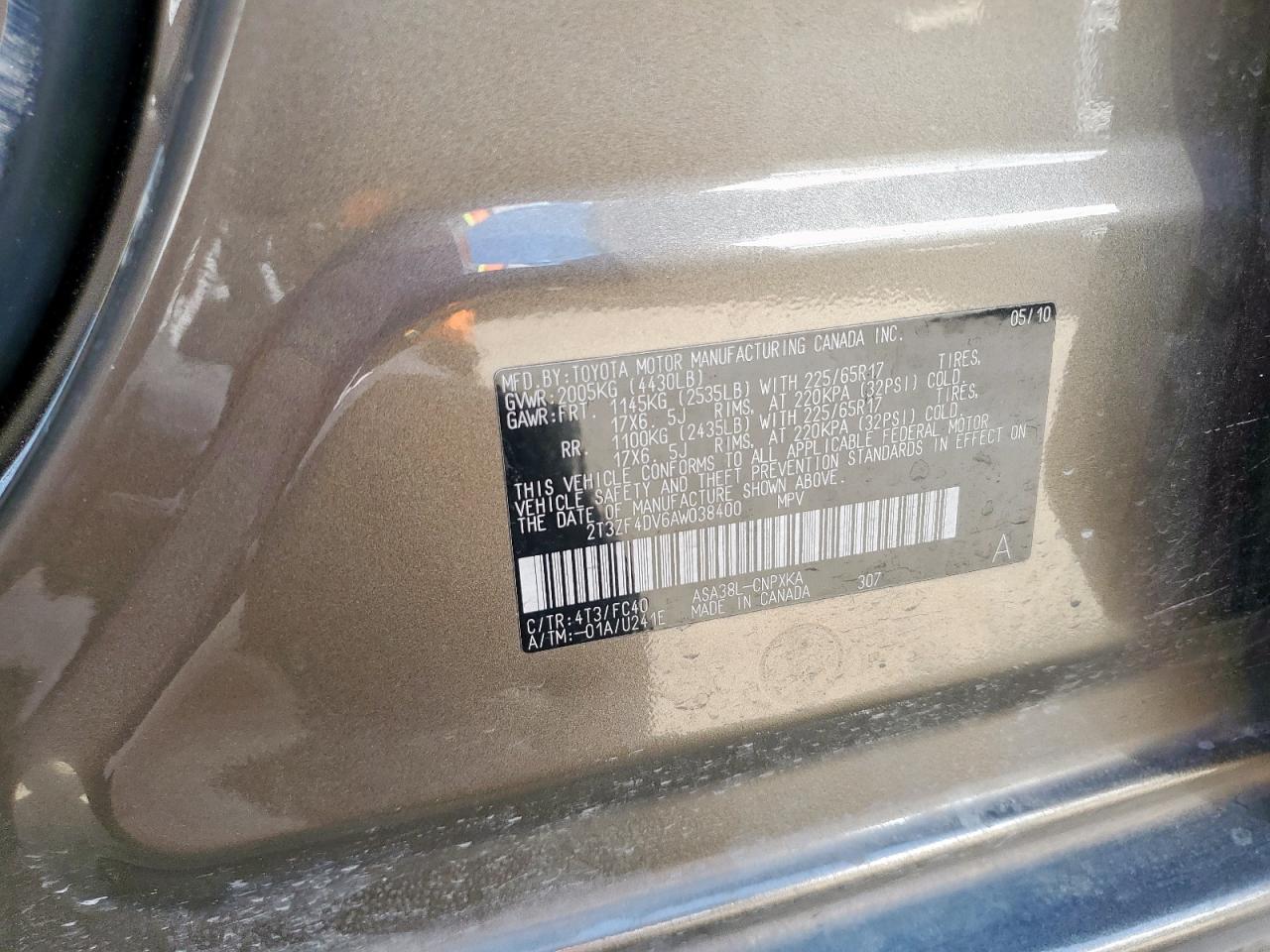 2010 Toyota Rav4 VIN: 2T3ZF4DV6AW038400 Lot: 82063825