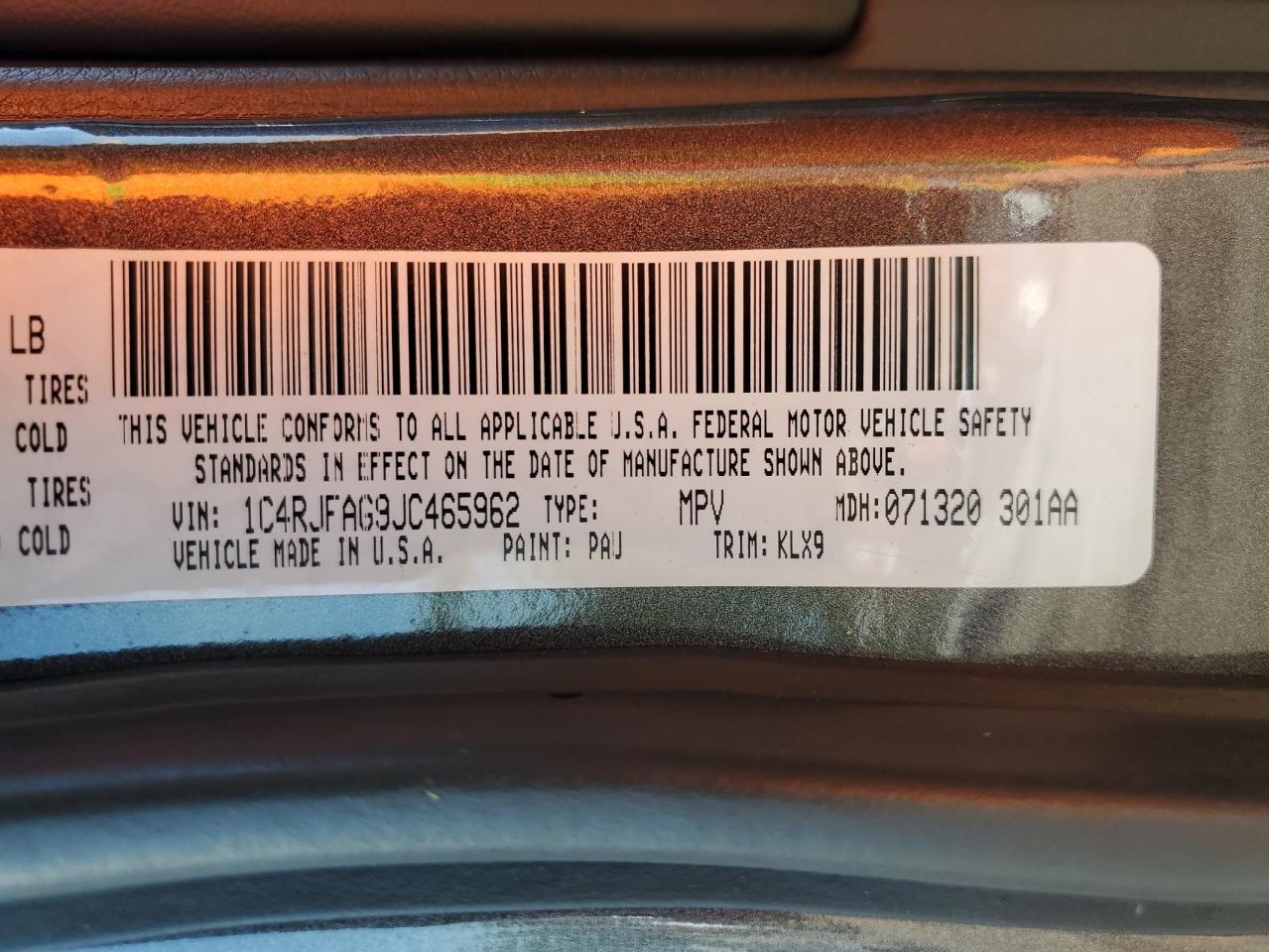 2018 Jeep Grand Cherokee Laredo VIN: 1C4RJFAG9JC465962 Lot: 71133015