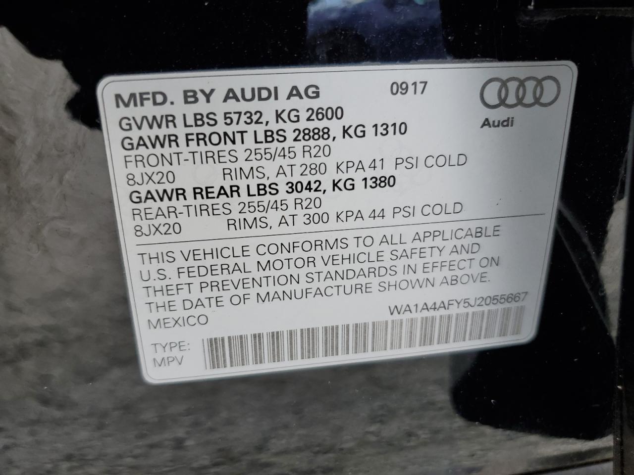 2018 Audi Sq5 Premium Plus VIN: WA1A4AFY5J2055667 Lot: 80105785