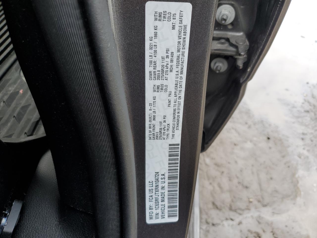 2024 Ram 1500 Laramie VIN: 1C6SRFJTXRN104724 Lot: 84174825