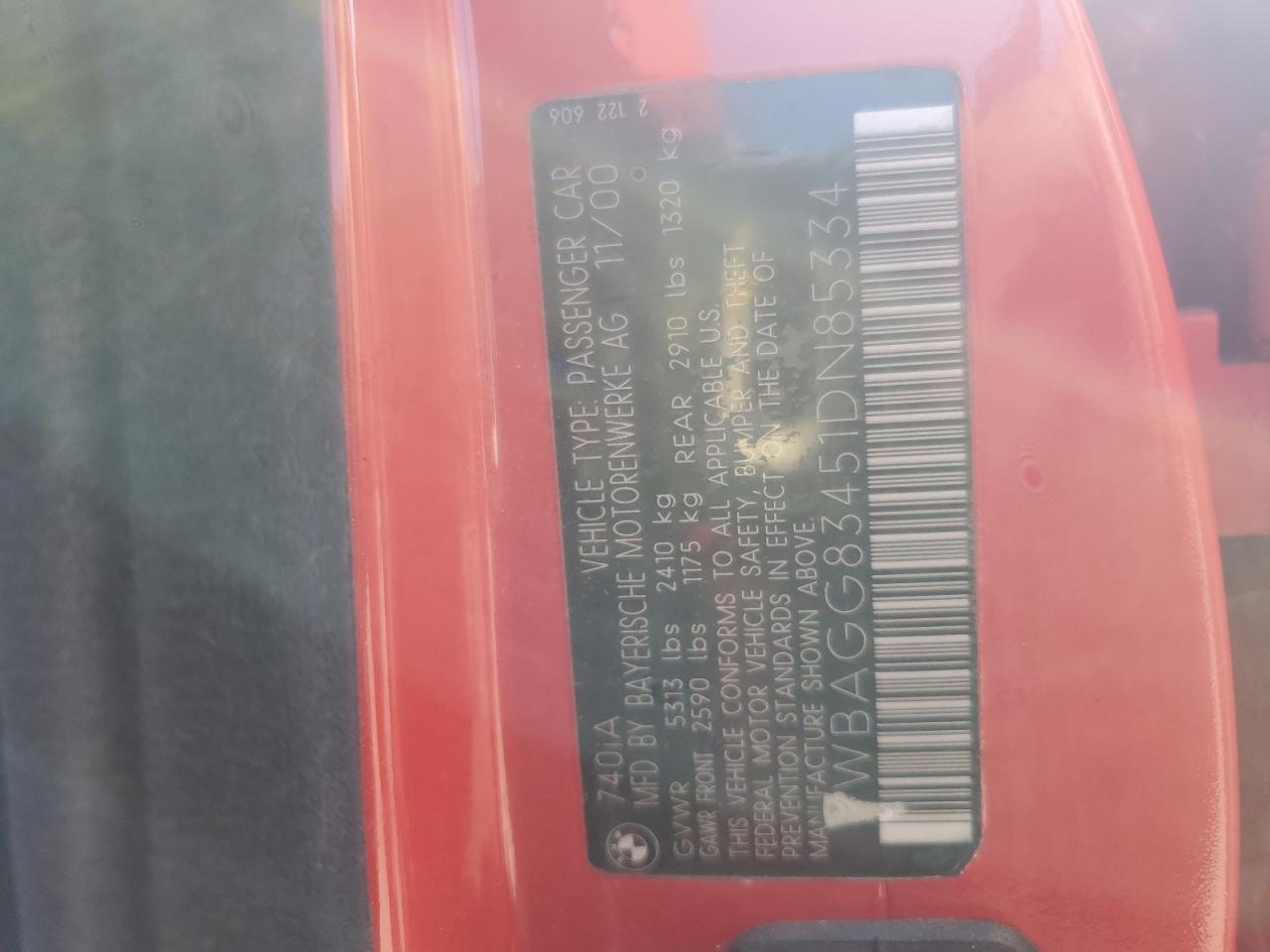 2001 BMW 740 I Automatic VIN: WBAGG83451DN85334 Lot: 84036965