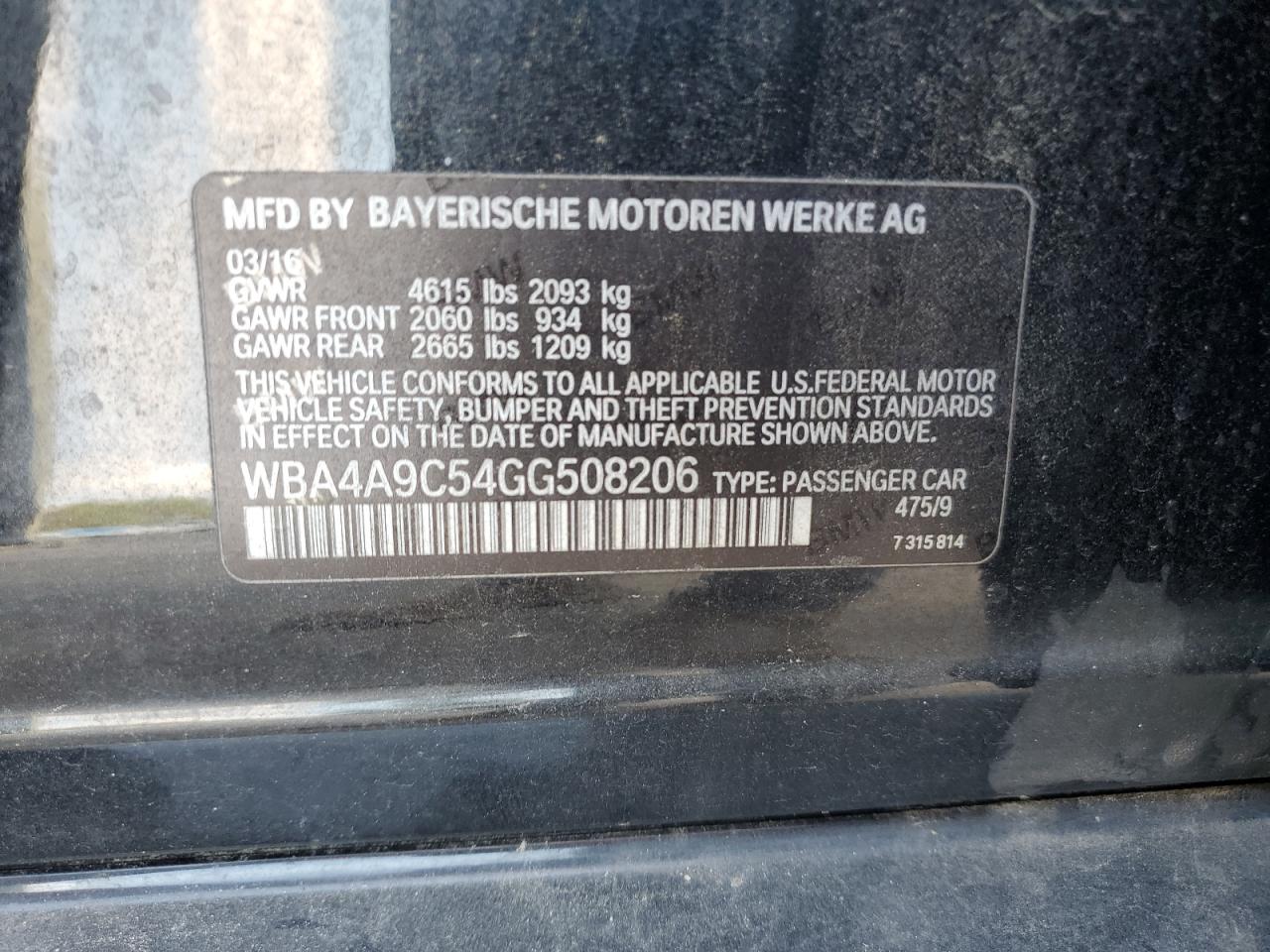 2016 BMW 428 I Gran Coupe Sulev VIN: WBA4A9C54GG508206 Lot: 71708575